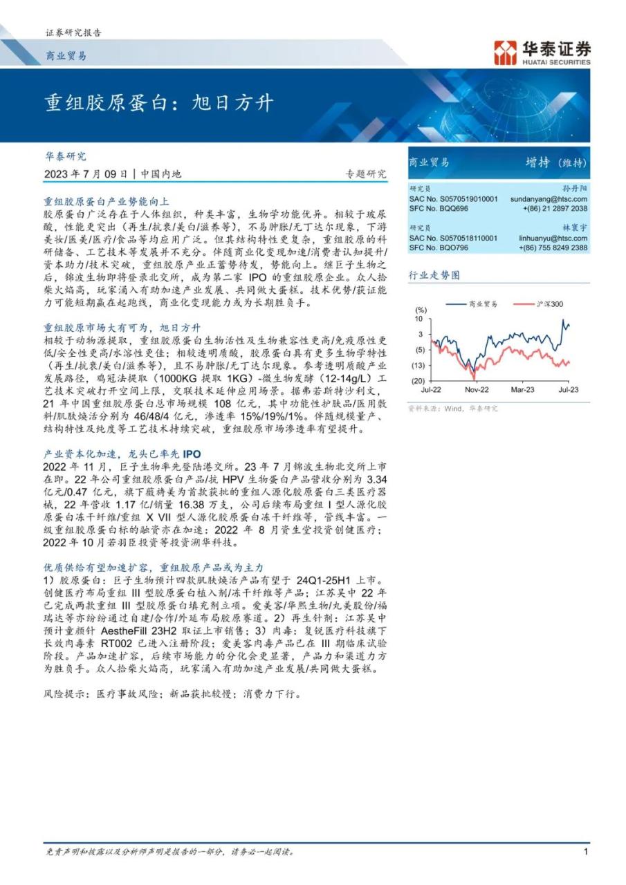 专题 | 胶原蛋白：《重组胶原蛋白，旭日方升》